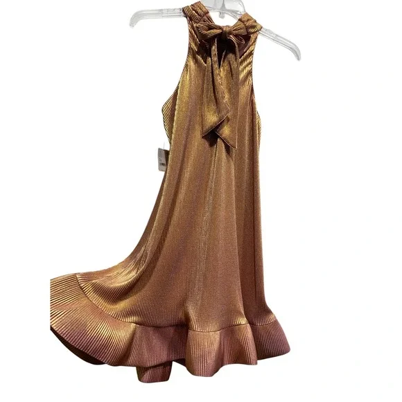 NWT SAYLOR Rose Gold Metallic Pleated Mini Dress Halter Neck Tie Back XS -  coffeafoods.com